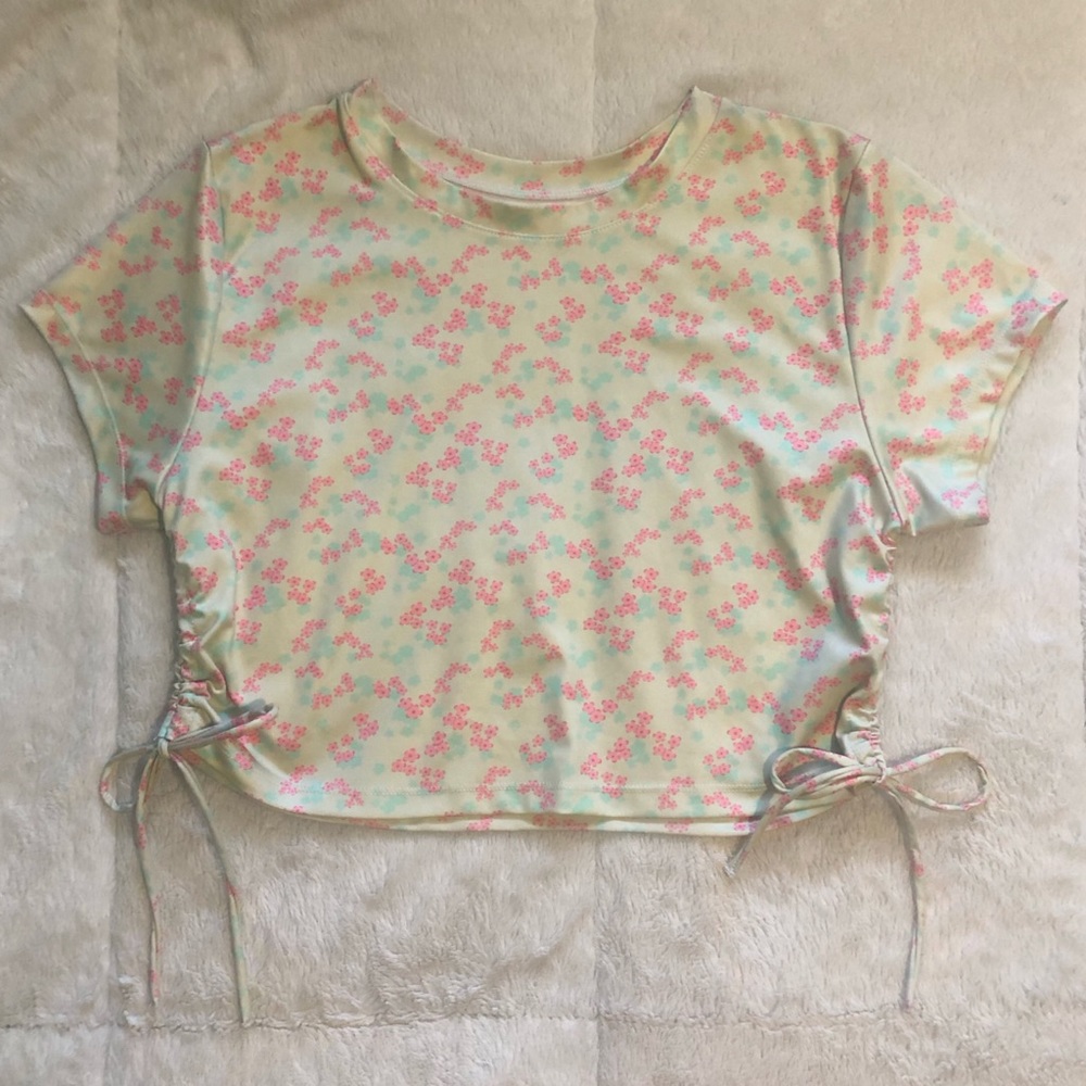 Shein floral drawstring ruched crop top